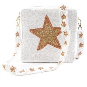 Jen&Co White and Gold Star Embellished Women's Bag